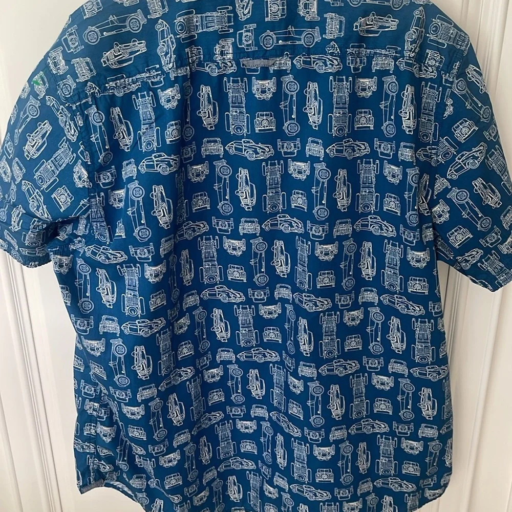 Flag & Anthem button down shirt vintage classic car blue white  short sleeve XL - Picture 7 of 12